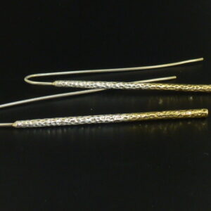 Silver & 18ct Hammered Bar Drop Earrings